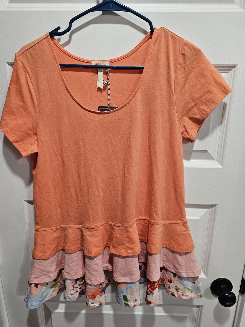 Matilda Jane Coral Layered Short Sleeve Tunic with Floral Hem